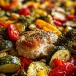 Baked chicken breast with roasted vegetables