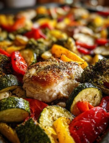 Baked chicken breast with roasted vegetables