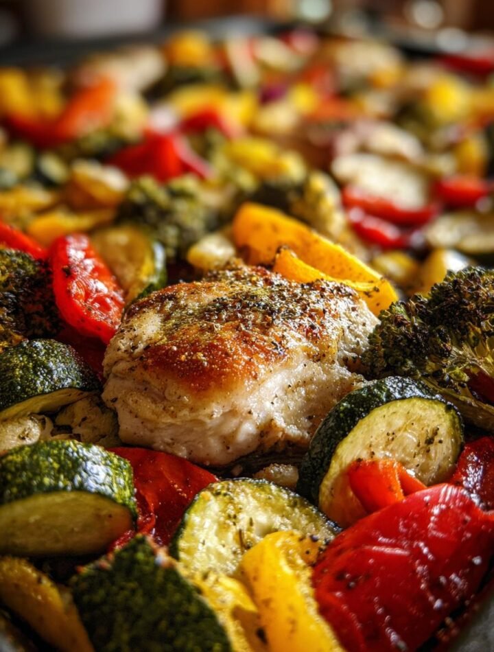 Baked chicken breast with roasted vegetables