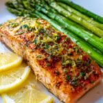 Baked salmon with lemon and asparagus