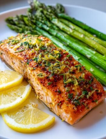 Baked salmon with lemon and asparagus