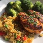 Grilled chicken with quinoa and steamed broccoli