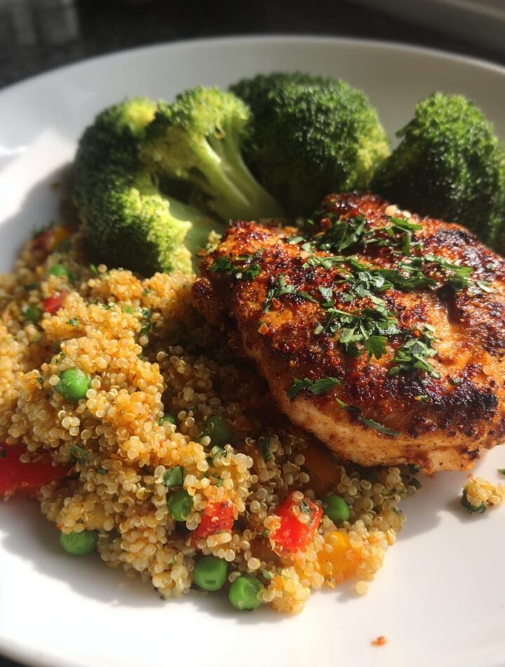 Grilled chicken with quinoa and steamed broccoli