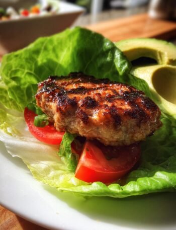 Grilled turkey burger with lettuce wrap