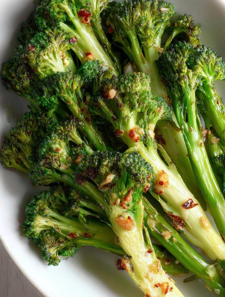 Roasted Garlic Broccoli with olive oil, salt, and pepper