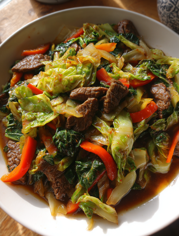 Beef and Cabbage Stir Fry Skillet