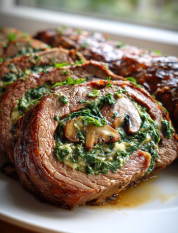 Creamy Spinach and Mushroom Stuffed Flank Steak