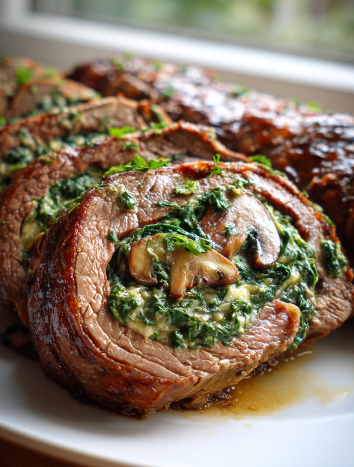 Creamy Spinach and Mushroom Stuffed Flank Steak