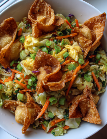 Egg Roll in a Bowl with Crispy Wontons