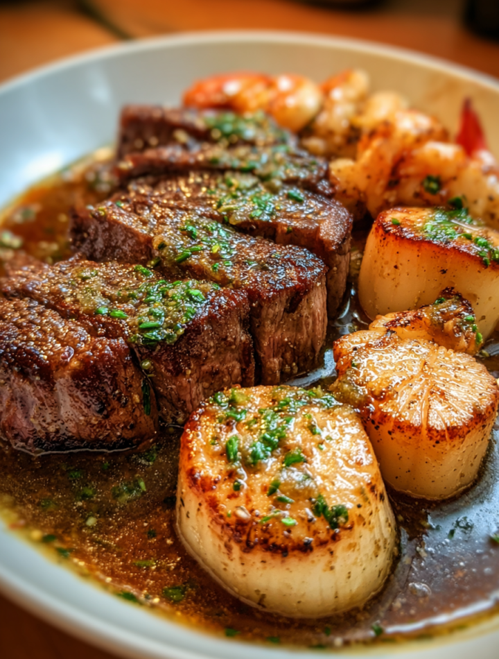 Garlic Butter Steak and Scallops