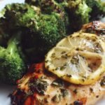 Grilled lemon herb chicken with roasted broccoli.