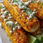 Harissa butter grilled corn with feta and lime