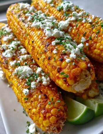Harissa butter grilled corn with feta and lime