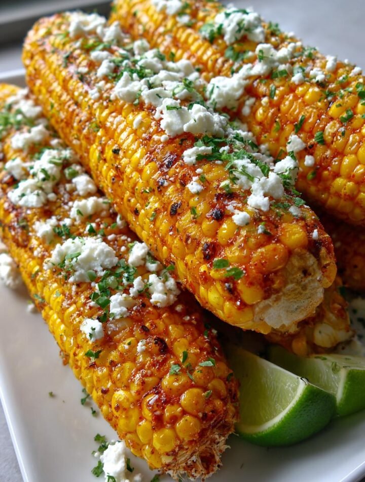 Harissa butter grilled corn with feta and lime