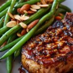 Honey garlic pork chops with green beans almondine.
