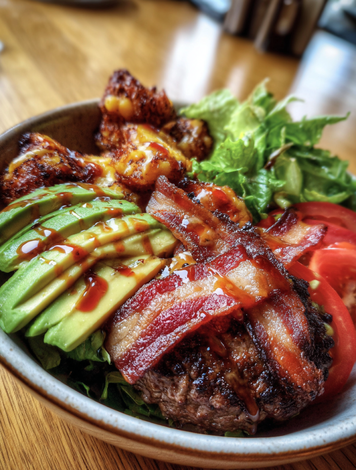 Loaded Bacon and Avocado Burger Bowls