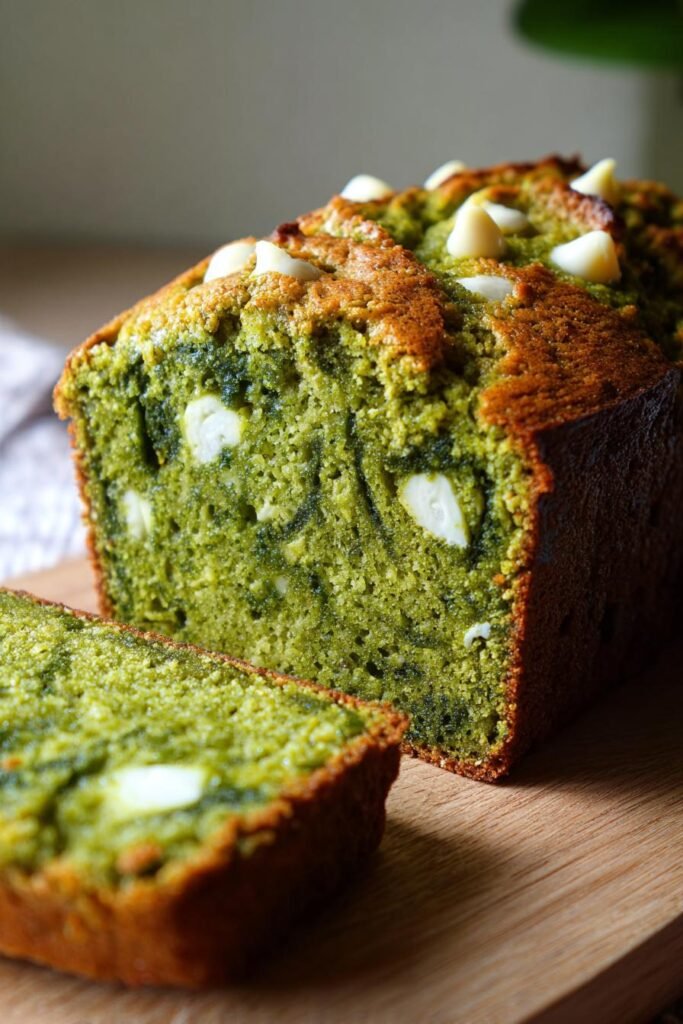 Matcha banana bread with white chocolate chips