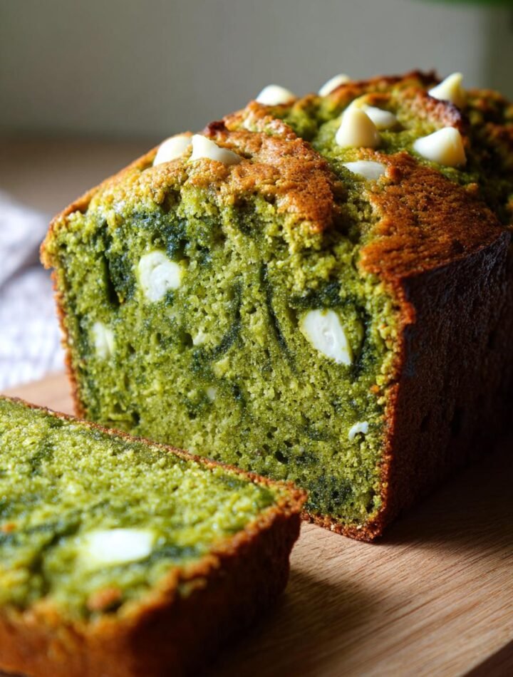 Matcha banana bread with white chocolate chips