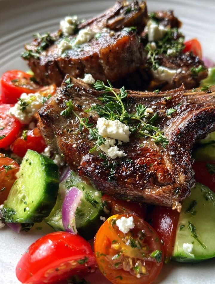 Mediterranean grilled lamb chops with Greek salad.