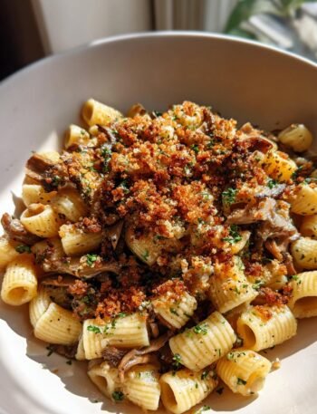 Mushroom and truffle ditalini with browned butter breadcrumbs