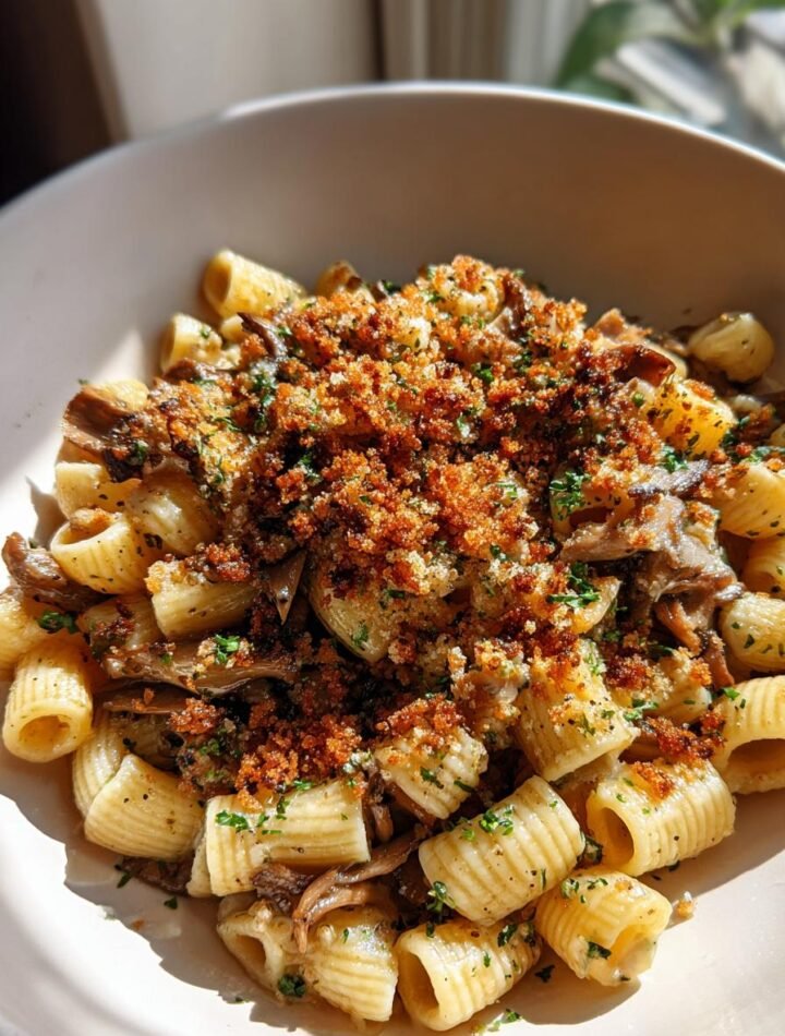 Mushroom and truffle ditalini with browned butter breadcrumbs