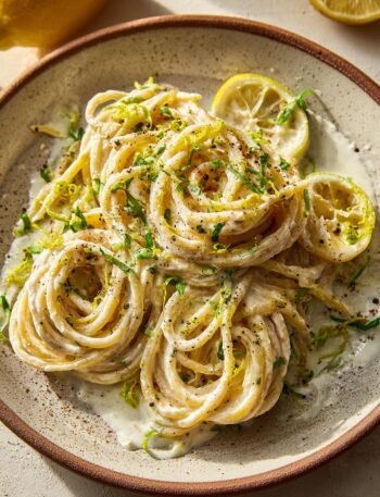 Oat milk ricotta and lemon pasta