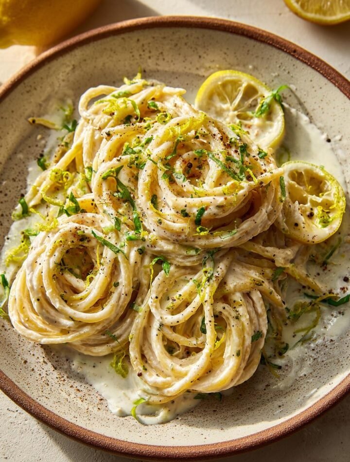 Oat milk ricotta and lemon pasta