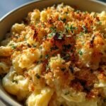 Smoked gouda mac and cheese with breadcrumbs and roasted garlic
