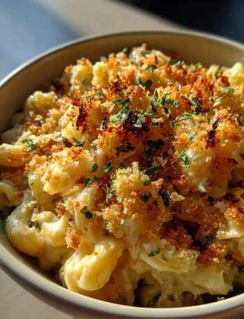 Smoked gouda mac and cheese with breadcrumbs and roasted garlic