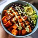 Smoked paprika sweet potato bowls with black beans and avocado crema