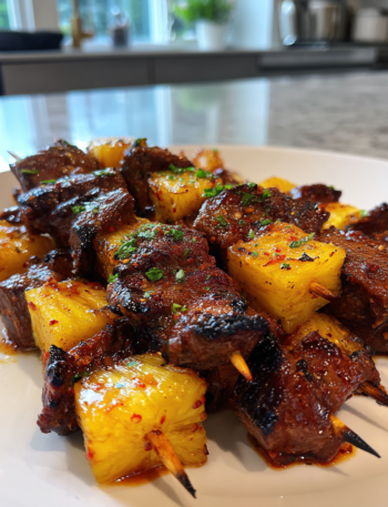 Sweet and Spicy Pineapple Beef Skewers