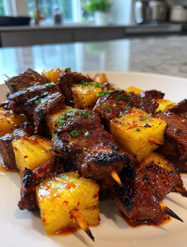 Sweet and Spicy Pineapple Beef Skewers
