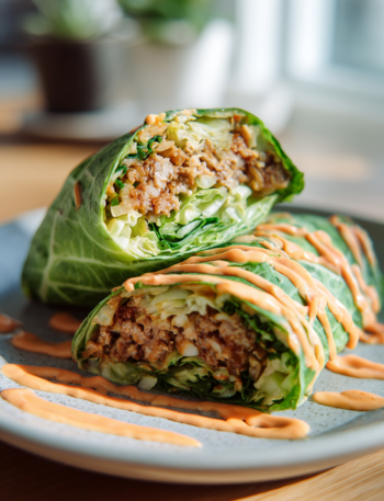 Turkey Burger Cabbage Wraps with Sriracha Mayo