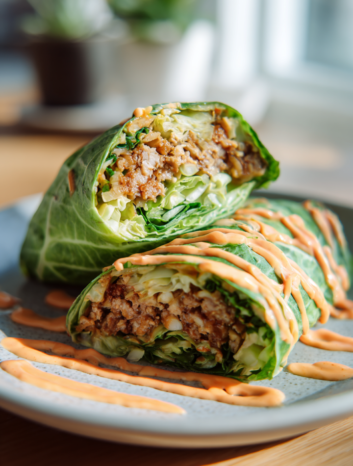 Turkey Burger Cabbage Wraps with Sriracha Mayo
