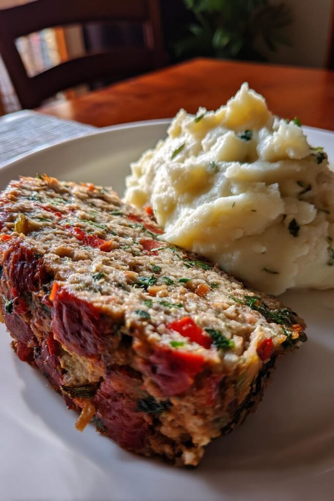 Veggie-packed turkey meatloaf with mashed cauliflower.